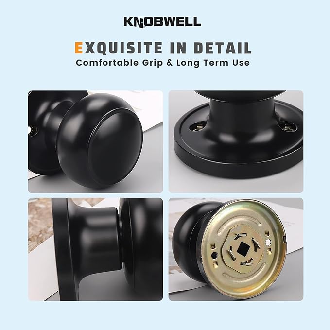 KNOBWELL 6 Pack Black Dummy Door Knob, Single Sided Handle for Closets, French Double Doors, and Pantry, Matte Black One Side Non-Turning Interior Push/Pull Door Knob