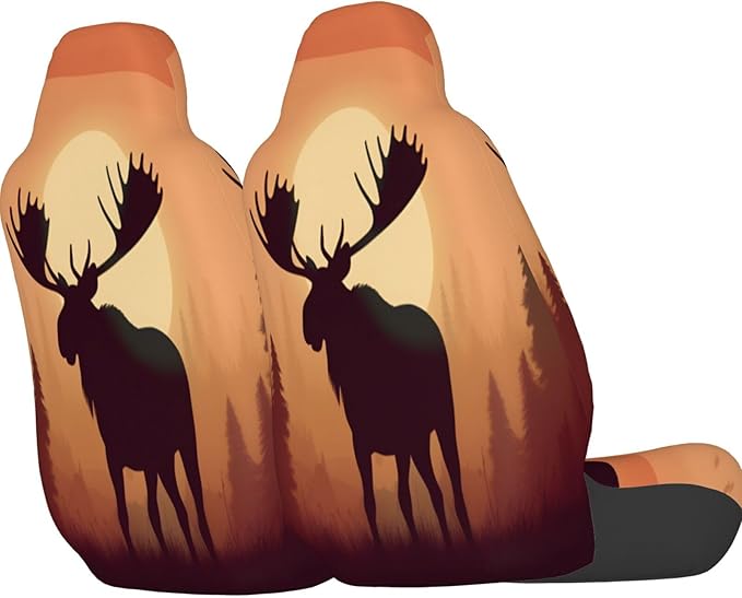 Delerain Car Seat Covers Set 2Pcs, Fall Sunset Wild Moose Universal Front Car Seats Vehicle Enterior Protector Suitable Fits Most Car Auto SUV Sedan Truck