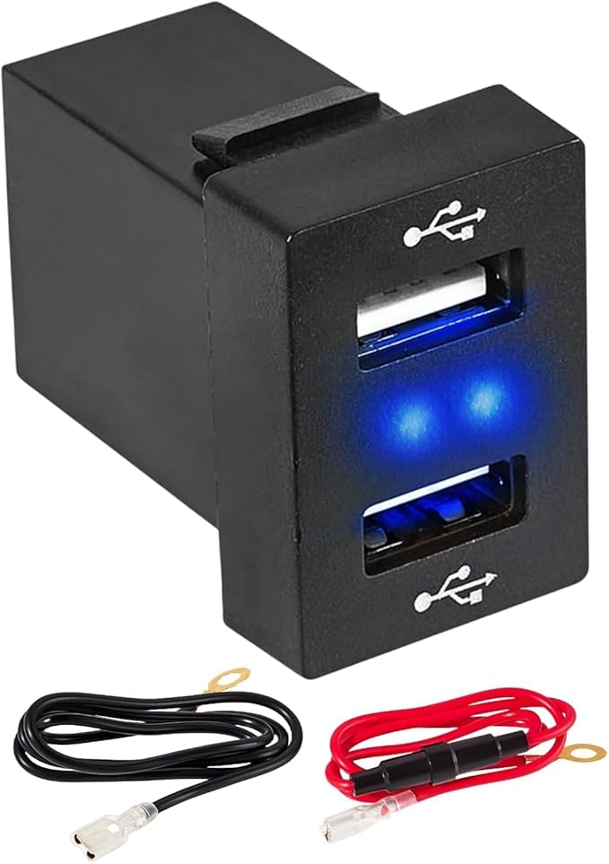 Anina Dual USB Car Charge Port for Toyota, Square Power Socket Adapter with Blue Light, USB Dashboard Mount Module, Vehicle USB Plug for 2009-2019 Toyota Corolla RAV4 Camry Highlander Prado
