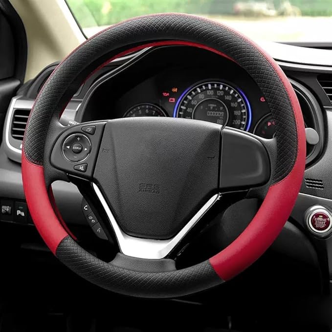 Pahajim Car Steering Wheel Cover for Women Men Universal PU Leather Steering Wheel Accessories Anti Skid 14.5-15 Inch (37-38cm) Forro Volante Carro (Red)
