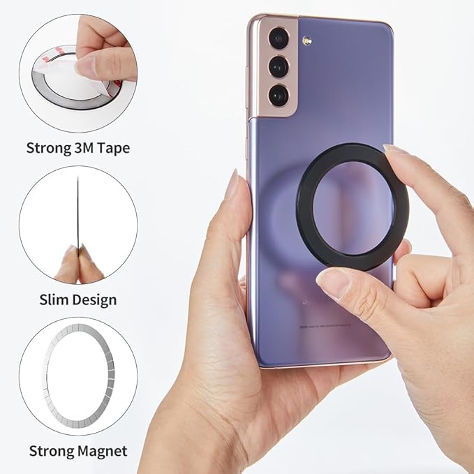 Sinjimoru for MagSafe Sticker, Magnetic Ring for Phone Case, Adaptor for MagSafe, 1000g Magnet Strength, Wireless Charging, M-Ring Plate Black