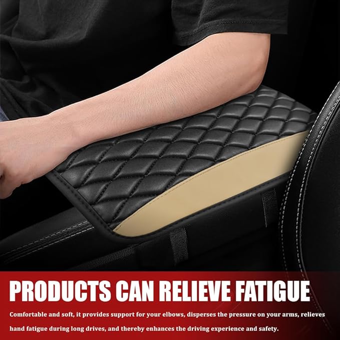 Car Center Console Cushion Pad, Armrest Cover for Car, Leather Waterproof Armrest Seat Box Cover, Auto Accessories Comfortable Arm Rest Box Cushion Pad for Most Vehicles (Beige)