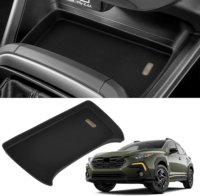 Center Console Wireless Charging Mat Compatible with Subaru Crosstrek 2025/Impreza 2024 2025, Anti-Slip Waterproof Silicone Protective Pad Interior Accessories Black