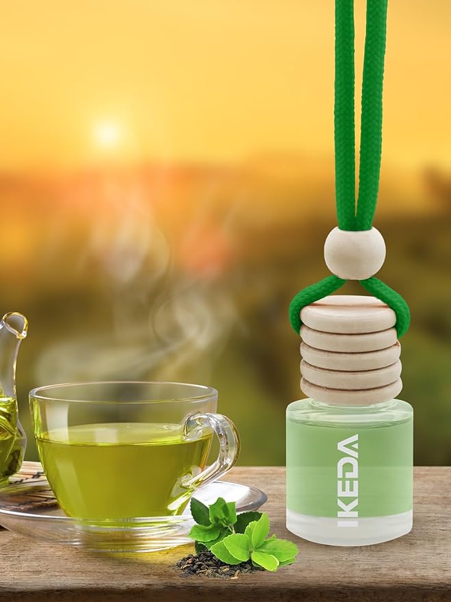 Ikeda Car Air Freshener: Hanging Car Smell Air Freshener | 10ml Hanging Car Perfume | Long Lasting Fragrance | Strong Scents Diffuser for Auto Home (Green tea|Circular)