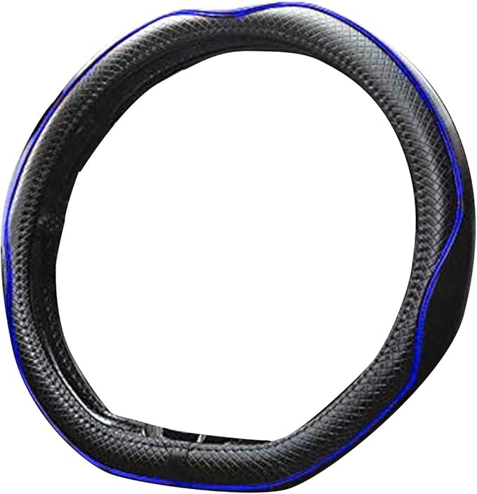 Mayco Bell Flat Bottom Steering Wheel Cover Anti-Slip,Safety,Soft,Breathable,Durable,Full Surround,Comfortable Grip Microfiber Leather (D Shape, Black Dark Blue)