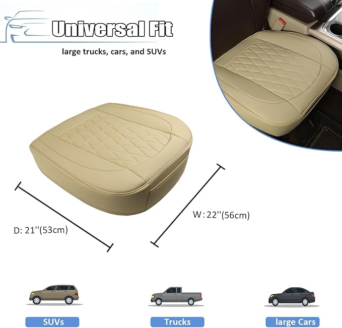 GIANT PANDA Bottom Seat Cover for Trucks&SUV, Front PU Leather Driver Seat Protector Fit for Chevy,Ram,Toyota,GMC,Ford F150 F-Series (Beige-2PCS)
