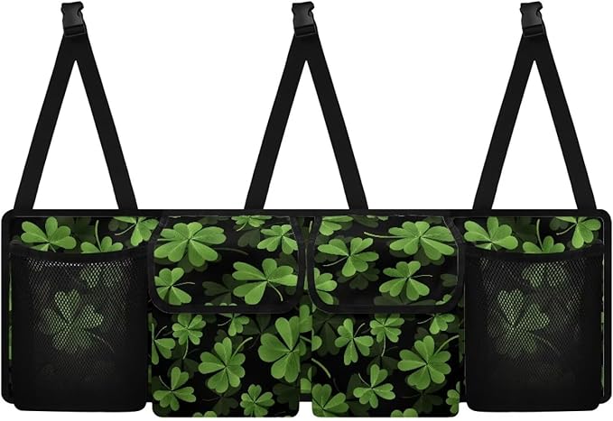 Green Leaves Car Backseat Trunk Organizer St. Patrick Day Large Capacity Hanging Car Storage Bag for SUV,Truck,Van Collapsible Cargo Bag