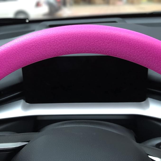 Pink Car Steering Wheel Cover: Universal 13.5 to 15 inches Silicone Steering Cover Compatible with Most Car Models Fit for Round Shpe D Shape