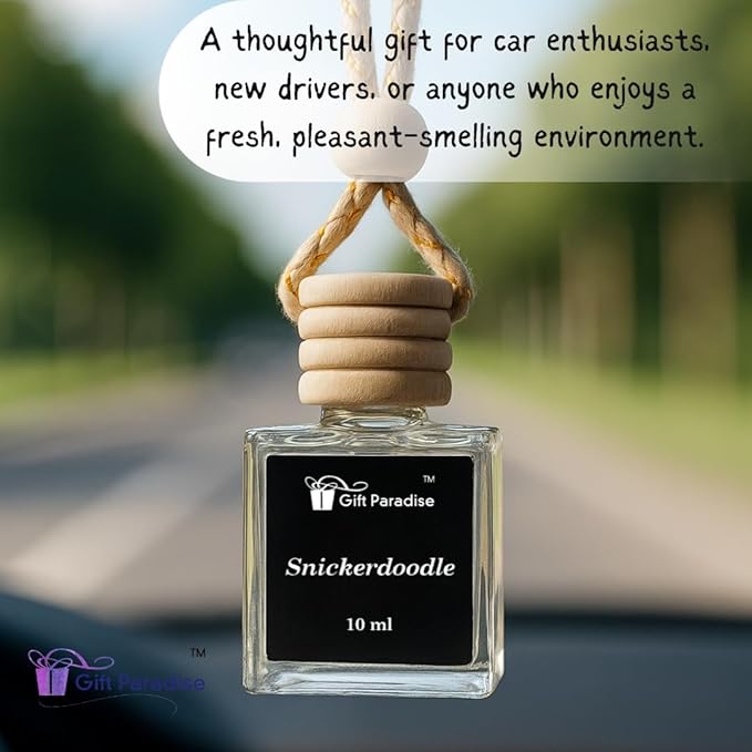 Snickerdoodle Car Air Freshener Set of 3, 10 ml Hanging Diffuser Bottles with Wooden Cap, Sweet Cinnamon Sugar Cookie Scent for Car, Home & Closet, Velvet Gift Bag
