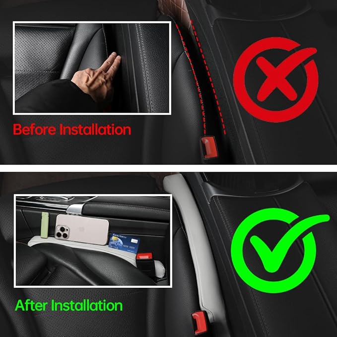 2Pack Leather Car Seat Gap Filler – Anti-Drop Console Organizer, Scratch-Resistant Waterproof Easy to Clean, Fits 90% Vehicles Without Blocking Seat Movement