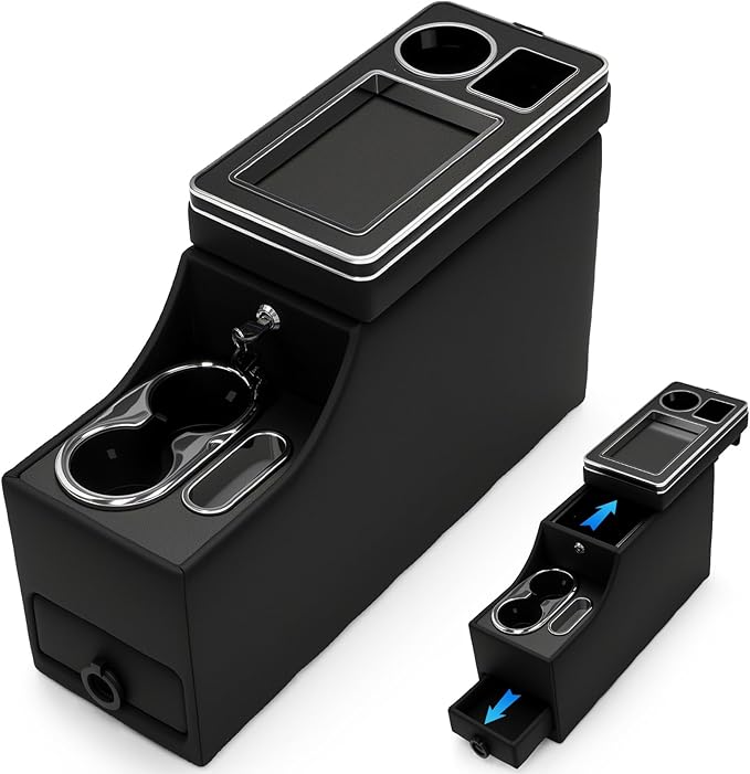 Center Console Between Seat Organizer for Minivans,SUVs,Middle Van Console Floor Console Organizer Storage Box with Phone Holder,Drawers&Cup Holders,for SUVs Console Organizer Storage Box with Locking