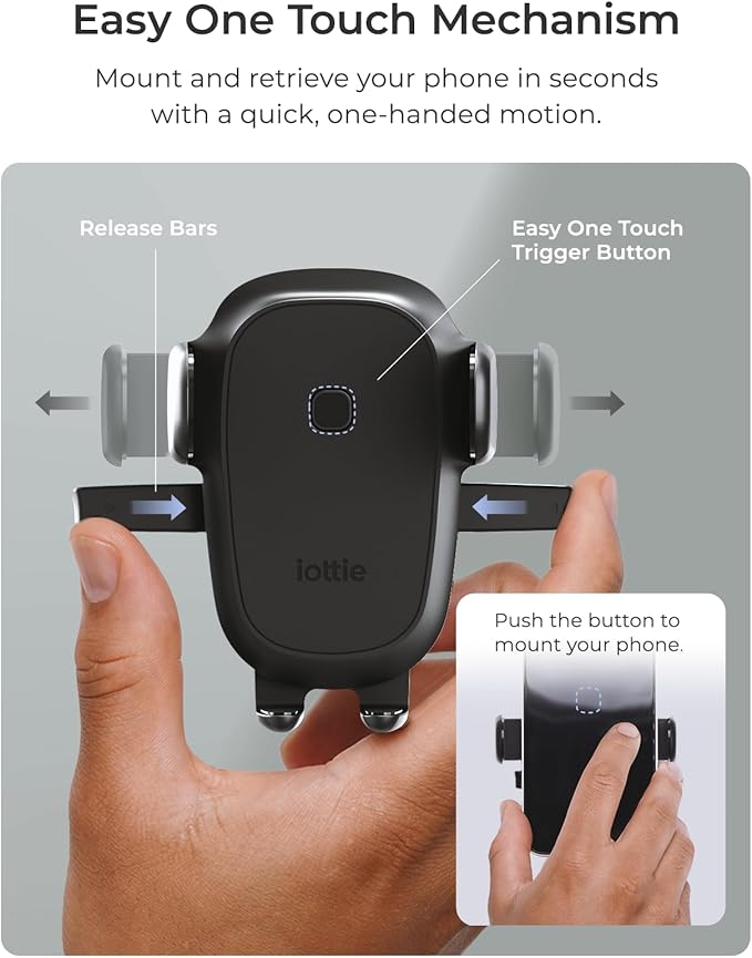iOttie Easy One Touch Wireless 3 Dash & Windshield Car Mount, 15W Qi Fast Charging Phone Holder, One-Handed Auto Clamp, Adjustable Smartphone Mount for iPhone 17 Pro Max, iPhone 12-17, Samsung, Pixel