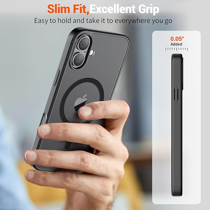 SUPFINE Magnetic for iPhone 16 Plus Case (Compatible with MagSafe) (Military Grade Drop Protection) Translucent Matte Shockproof with Anti-Fingerprint Phone Cover,Black