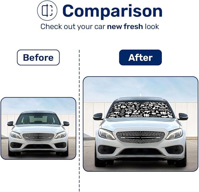 GENANY Windshield Sun Shade for Car SUV Truck (55x30 Inches), Sun Shade Windshield, Shades for Front Windows, Protector Blocks UV, Car Decor