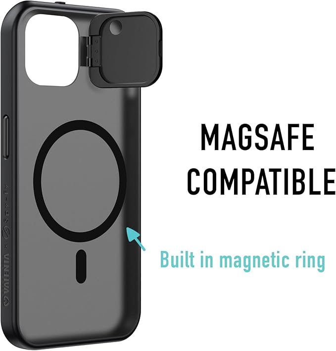 Spy-Fy iPhone 15 Plus Privacy Case with Camera Covers Front and Rear | Smokey | Magsafe Compatible and Kickstand | Protect Your iPhone | 6-Foot Drop Proof | 6,7 Inch | Camera Protection by Valenta