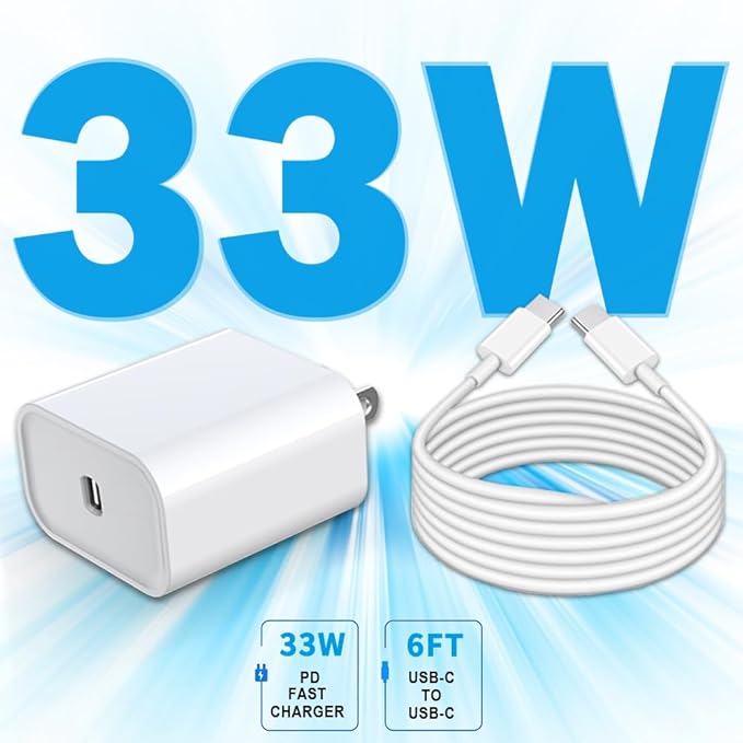 iPhone 17 16 15 Charger Fast Charging [2Pack] 33W Type-c Wall Charger Fast Charger Block with 6FT USB C to USB-C Cable for iPhone 17/17 Air/17 Pro Max/16/16 Plus/16 Pro Max/15 Pro Max/iPad Pro