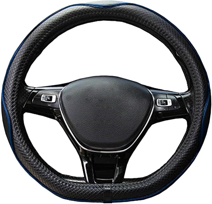 Mayco Bell Flat Bottom Steering Wheel Cover Anti-Slip,Safety,Soft,Breathable,Durable,Full Surround,Comfortable Grip Microfiber Leather (D-Shape, Black Blue)
