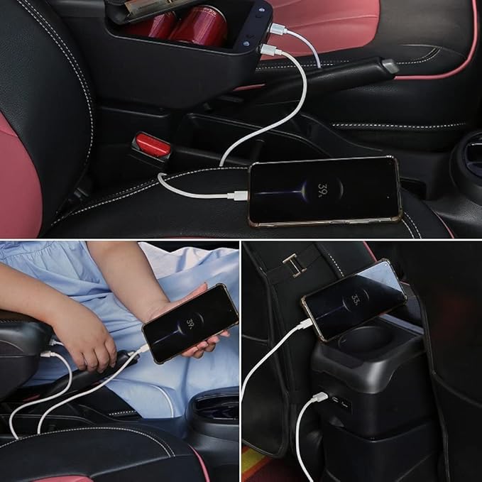 AULPHIKE Compatible with Nissan Versa Armrest 2012-2019 Center Console Organizer Armrests Double Layer Storage Space with USB Ports