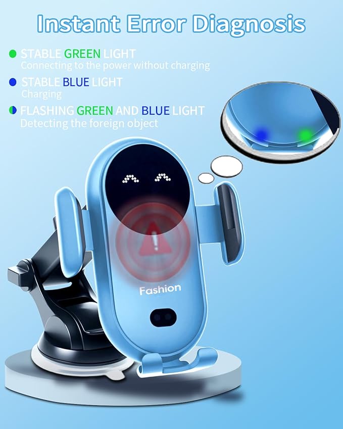 Wireless Car Charger, Auto-Clamping 3-in-1 Phone Mount - 15W/10W/7.5W Fast Charging Car Accessories Compatible with iPhone 16/15/14/13/12/11/Xs/XR, Samsung S23 Ultra/S22/S21/S20/S10+/S9(Blue)