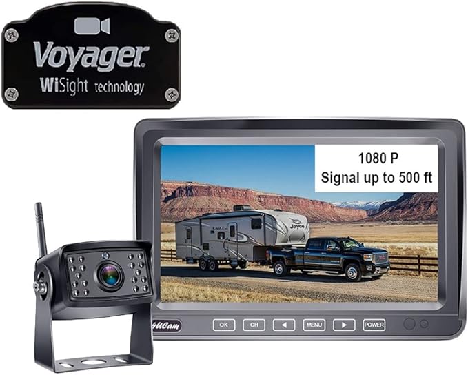 4Ucam HD 1080P Digital Wireless Backup Camera + 7" DVR Monitor Quad-View Compatible for Voyager Wisight Prewire RV, Trailer, 5th Wheels IR Night Vision