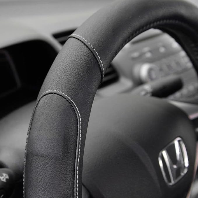 Motor Trend Ergonomic Steering Wheel Cover/Protector for Small Size Steering Wheels in Cars, SUVs, Boats (13.5-14.5") (Drive Pro Comfort Grip (Black/Gray Stitching))