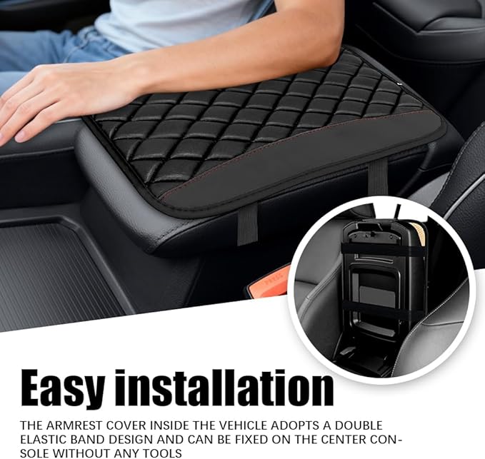 Car Center Console Cushion Pad, Arm Rest Covers, 12.6"×7.5" Leather Waterproof Auto Armrest Seat Box Protector, Auto Comfortable Center Console Cover Universal for Most Vehicles (Black Red)
