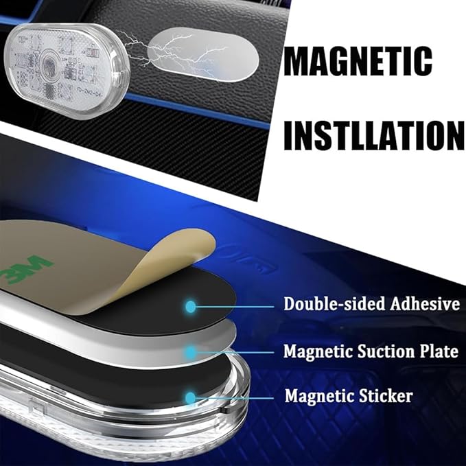 4PCS Wireless Car Interior LED Lights USB Rechargeable Car LED Touch Light with 6 Super Bright LED Lamp Beads Car Interior Ambient Light Universal Vehicle Accessories for Car Decor