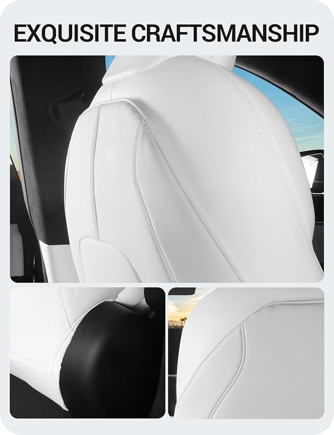 BASENOR 2026 Tesla Model Y(Juniper)/3/S/X Leather Seat Back Kick Protector, Backseat Mats for Kids (Extra Organizer Pocket) Waterproof Scratchproof Resistant Protection White (Set of 2)