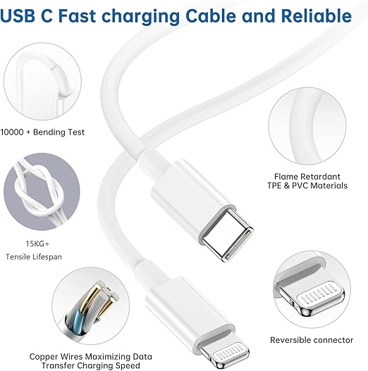 2Pack iPhone Fast Charger, Type C Charger Fast Charging Power Delivery Fast Charging Block Travel Plug with 2Pack Type C to Lightning Cable Cord Compatible with iPhone 14/14 Pro/13/12/11/X,iPad