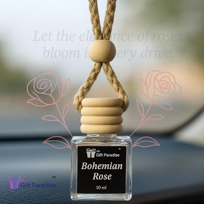 Gift Paradise® Bohemian Rose Hanging Car Air Freshener Set of 3 – Premium Wooden Diffusers with Long-Lasting Floral Fragrance for Car, Closet & Office | Gift-Ready Luxury Scent