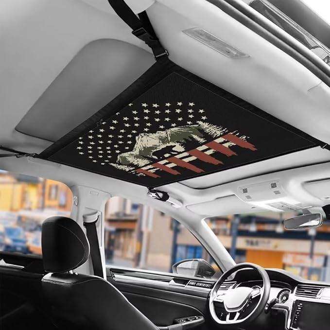 Car Roof Storage Bag Bear Mountain Print Car Seat Storage Hanging Bag Premium Car Seat Organizer One-Size-Fits Tidy Pouch Pocket Storage for Small Items