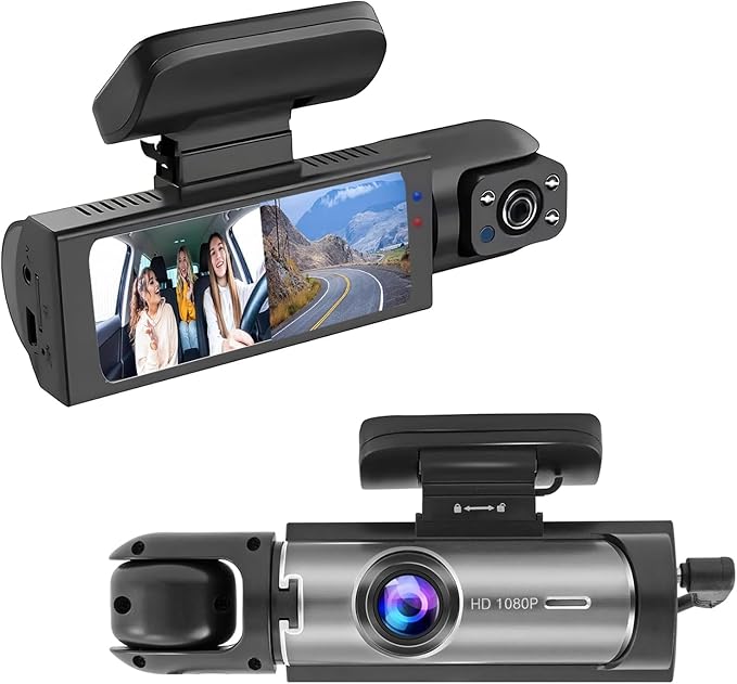 Dashcam Front and Inside,Car Camera Dash Cam for Cars,Driving Recorder with IR Night Vision,Loop Recording,Wide Angle Lens,3.16 Inch IPS Screen,Parking Mode (Black)