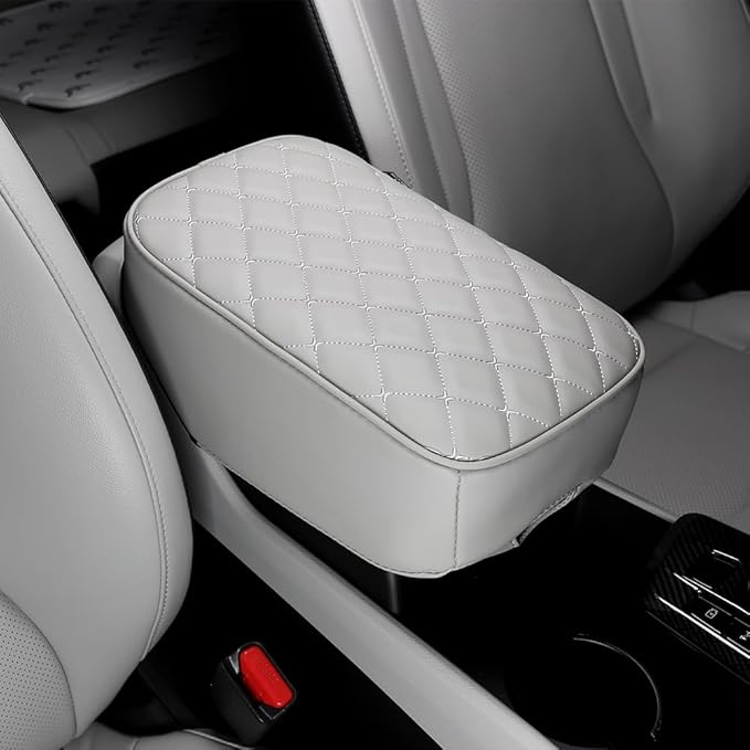 Car Armrest Cushion Cover Compatible with Kia Sportage 2023 2024 2025 Accessories, Leather Center Console Armrest Pad(Gray)