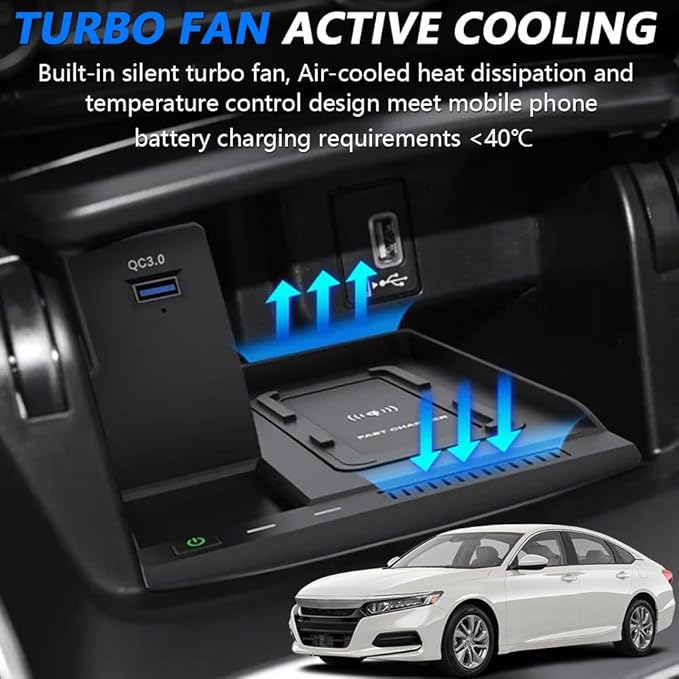 Wireless Car Charger for Honda Accord 2018 2019 2020 2021 2022, Wireless Fast Phone Charging Pad, Fit for Honda 10th Gen Accord Hybrid LX/Sport/EX/EX-L/Touring Interior Accessories Upgrades