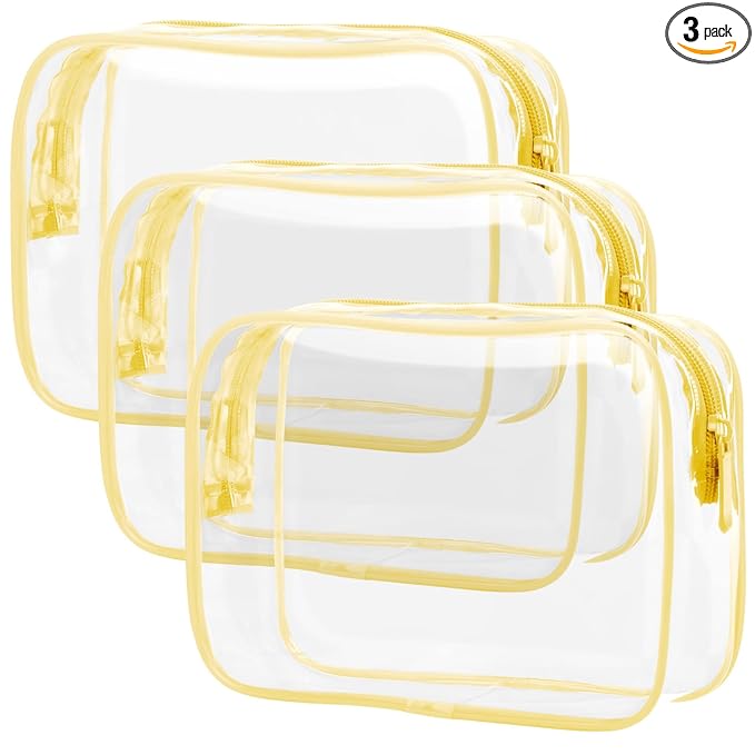 PACKISM Clear Toiletry Bag - 3 Pack TSA Approved Toiletry Bag Quart Size Bag, Travel Makeup Cosmetic Bag for Women Men, Carry on Airport Airline Compliant Bag, Yellow
