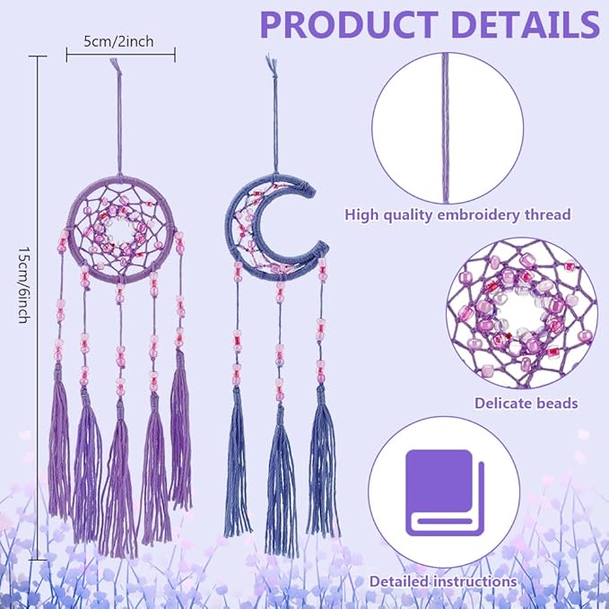 INFUNLY 12 Set DIY Mini Dream Catcher Small Galaxy Beaded Dreamcatcher Black Purple DIY Dream Catcher Making Kit Mini Dream Catcher Kit with Instruction for Car Mirror Ornament Home Birthday Decor