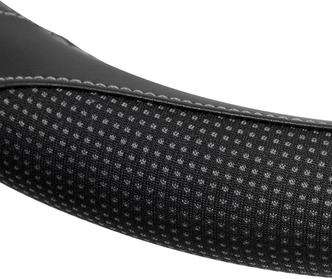 Motor Trend White Steering Wheel Cover - Dotted Comfort Polyester Grip on Stitched Synthetic Leather, White/Black
