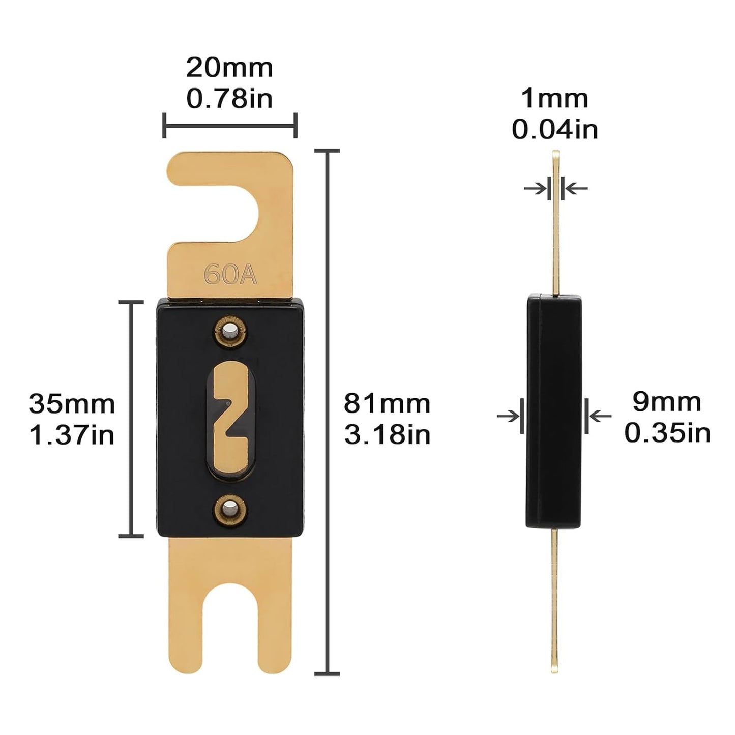 60A ANL Fuse 60 Amp Inline Blade Fuses 32V for Car Audio Inverter Automotive Stereo (Pack of 3 pcs)