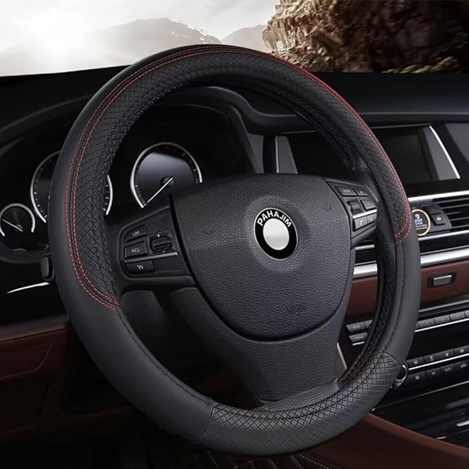 Pahajim Car Steering Wheel Cover for Women Men Universal PU Leather Steering Wheel Accessories Anti Skid 14.5-15 Inch (37-38cm) Forro Volante Carro (Black)