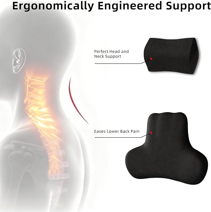Car Neck & Lumbar Support Pillow Set for Honda Pilot, Soft Memory Foam Headrest & Back Cushion, Ergonomic Comfortable Seat Support for Daily Driving and Long Trips Car Interior Accessories