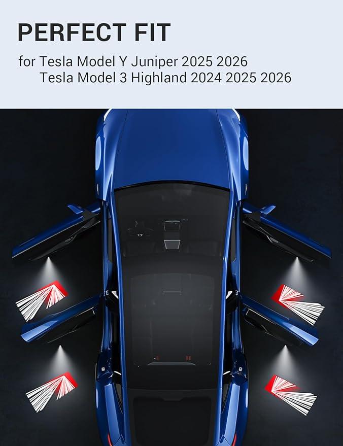Motrobe 4PCS Puddle Lights for Tesla Model Y Juniper 2025 2026 Model 3 Highland 2024-2026 4K HD Ultra-Bright Light Carpet Door Projector Lights No Error Code Never Fade Tesla Accessories