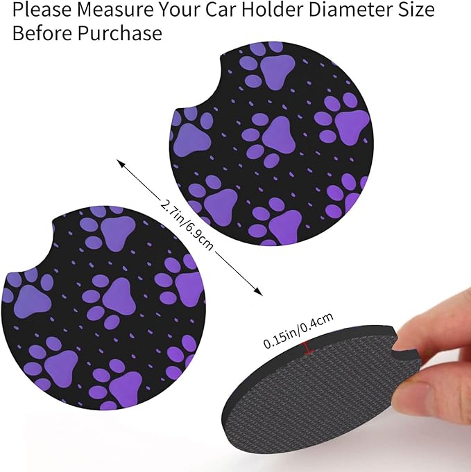 Purple Paw Print Steering Wheel Cover Dog Paw Print Steering Wheel Cover Anti-Slip Breathable Universal for 15 Inch Car with 2 Pieces Car Coasters Suitable for Men Women