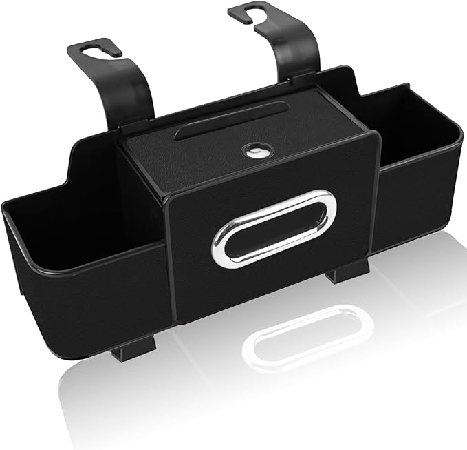 Car Back Seat Organizer with Multi-Pocket Design Leather Organizer with Cup Holders, Tissue Box, and Storage Hooks for Car Interiors - Universal Compatibility-black