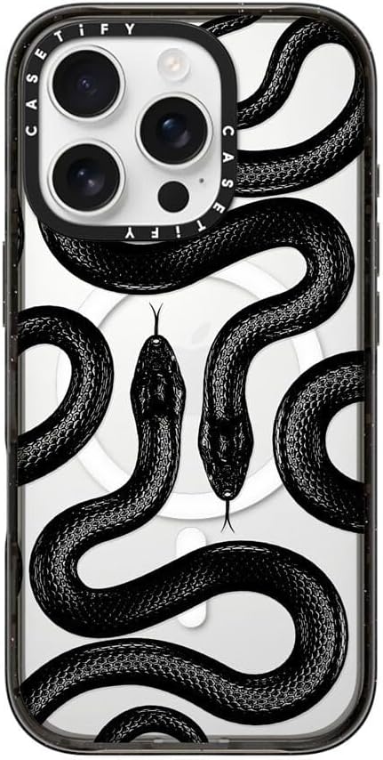 CASETiFY Impact Case for iPhone 16 Pro [Slim / 8.2 ft. 4X Military Grade Drop Protection/Compatible with Magsafe] - Black Kingsnake - Clear Black