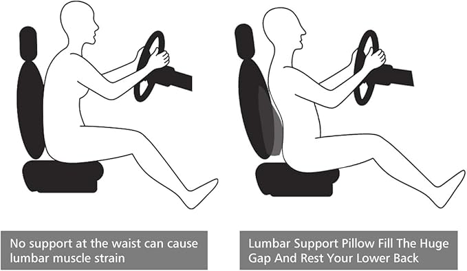 Aukee Lumbar Support Pillow for Car, Genuine Leather Memory Foam Pillow Lower Back Cushion for Office Chair with Adjustable Strap (Black)