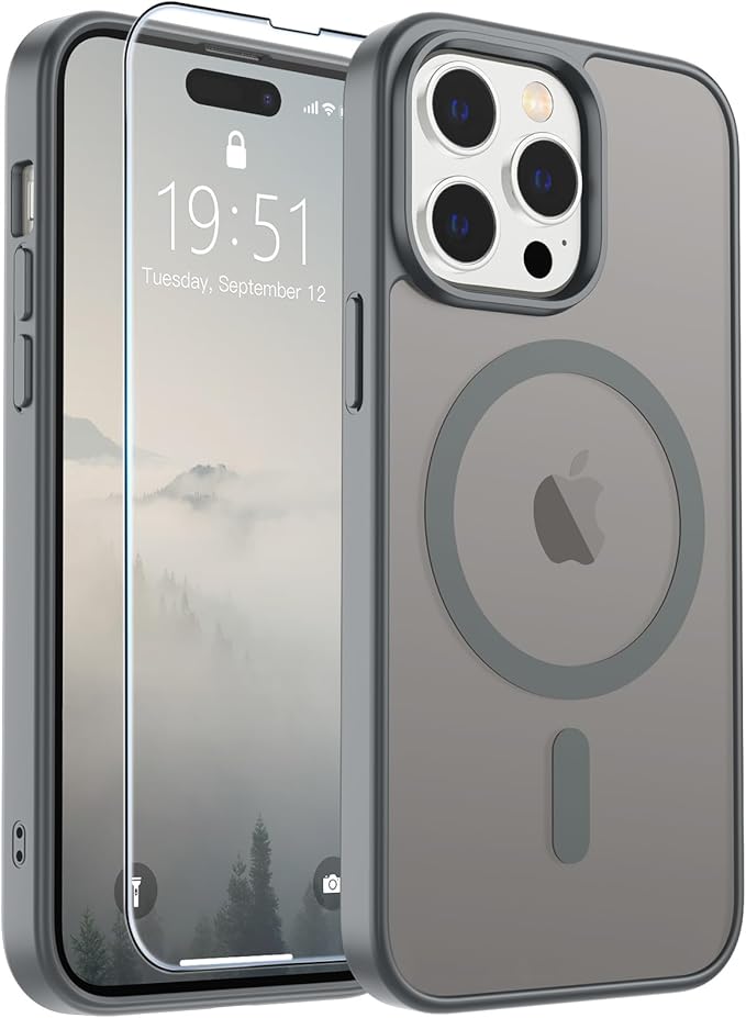 SUPFINE Magnetic for iPhone 14 Pro Case (Compatible with MagSafe) (Military Grade Drop Protection) Slim Translucent Matte Shockproof with Anti-Fingerprint Phone Case,Gray