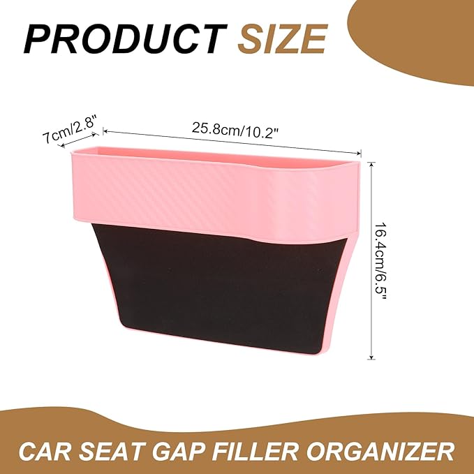 HARFINGTON Car Seat Gap Filler Organizer 10.2 x 6.5 x 2.8 Inch PP Universal Car Organizer Storage Box Between Seat and Console (Left) with Cup Holders for Phone Sunglasses Keys, Pink