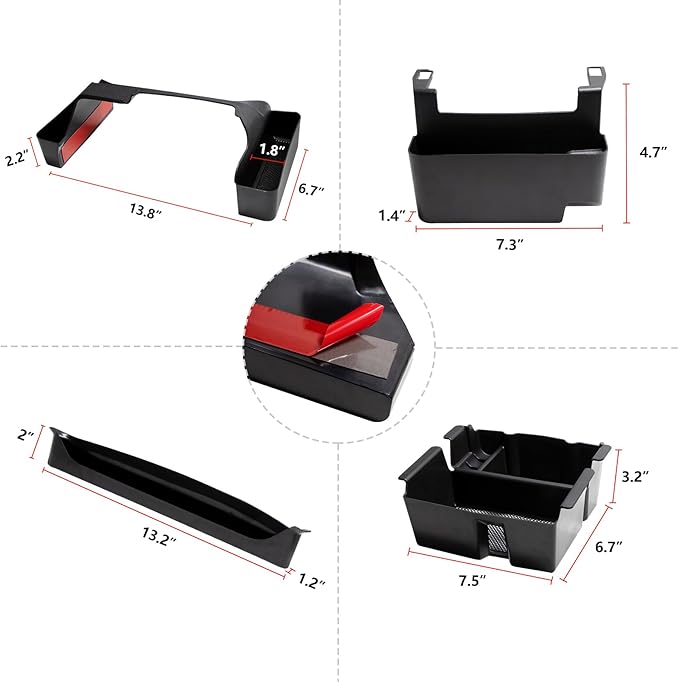 4PCS Center Console Organizer Storage Box Fits 2018-2023 for Jeep Wrangler JL JLU & Gladiator JT Gear Shift Console Tray Organizer, Hanging Armrest Storage Box, Co-Pilot Organizer