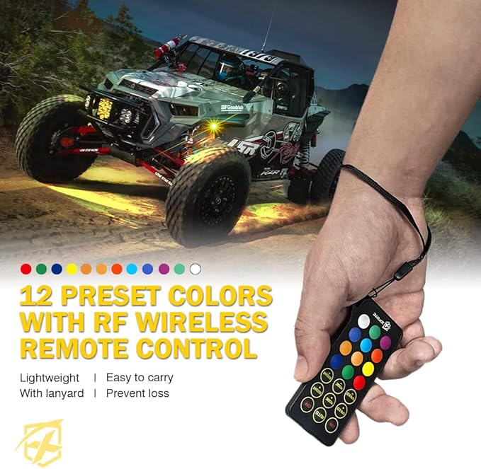 Xprite RGBW LED Rock Lights Kit with Bluetooth & Wireless Remote Controller, Multicolor Cars Underglow, Wheel, Footwell Neon Light Kits, for Off-Road UTV ATV Trucks SUV Motorcycle Boats - 6 Pods