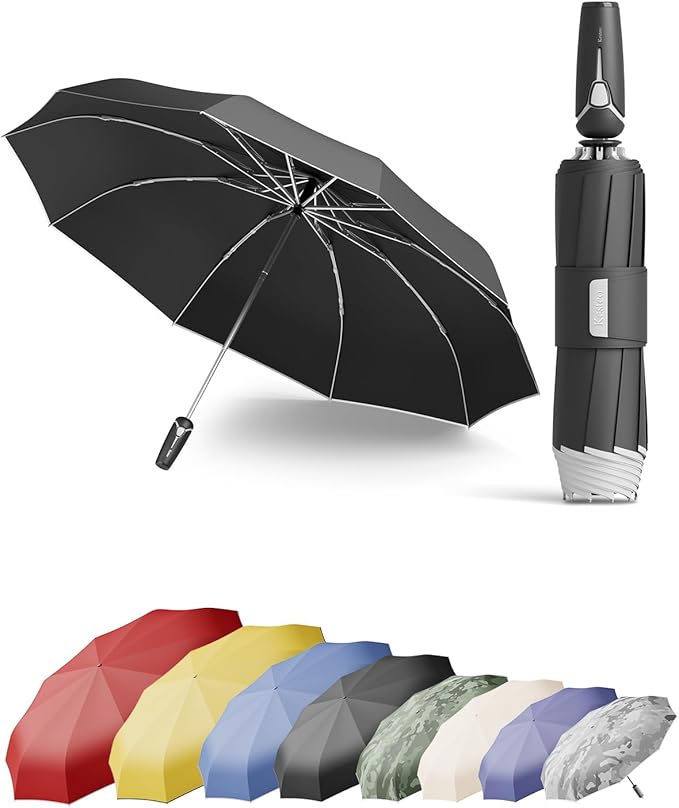 Windproof Travel Umbrella for Rain, Withstand 85MPH Winds, 54 Inch Automatic Reverse Fold Umbrellas Easy Auto Open Close, Portable Compact Umbrella Includes Cover Bag, Perfect for Travel, Car, Commute, Women Men, Backpack